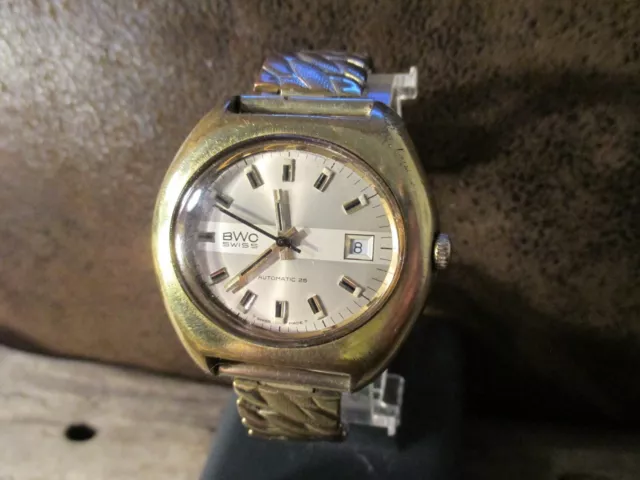 BWC Swiss Automatic Uhr, 25 Jewels ETA 2783, Datum, 70er Jahre HAU, läuft