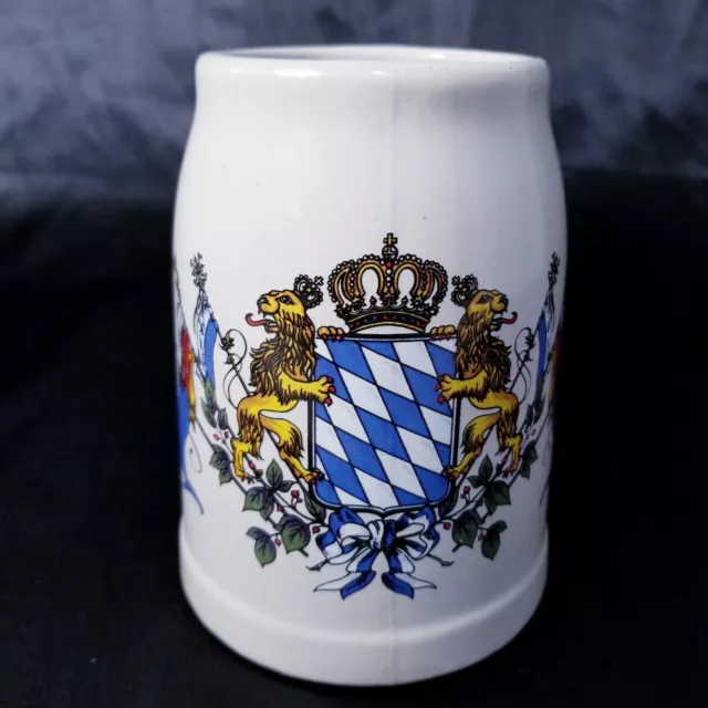 🍺Bavaria Crest Bayern, Germany Stoneware Beer Stein Mug 12 oz White Lion Blue🍺