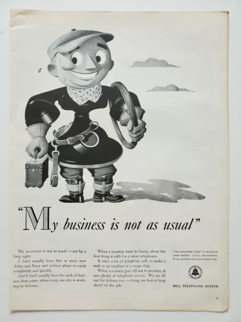 Bell Telephone System Drawn Installer Phone Body War Needs 1941 Vintage Print Ad