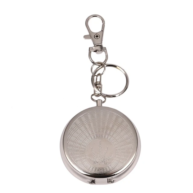 Stainless Steel Portable Circular Ashtray (With keychain)-Silver Random pat Z9P7