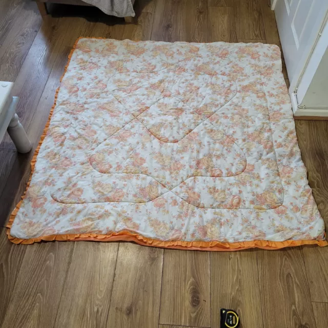 Edredón vintage retro años 60/70 nailon/poliéster naranja floral
