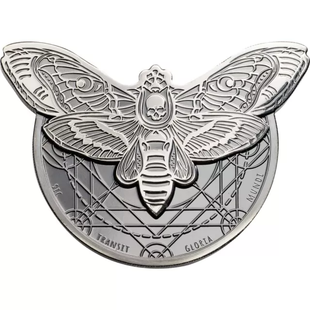 2018 DEATHS HEAD HAWKMOTH 50MM 2oz 999 MONETA ARGENTO TANZANIA 1500 SCELLINI