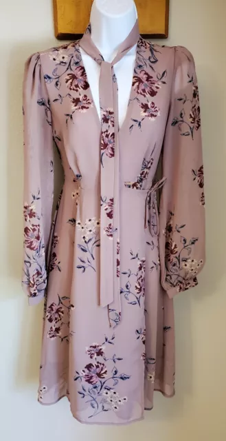 ASTR The Label Womens Size XS Heather Mauve Floral Wrap Lined Dress Lightly Nwt