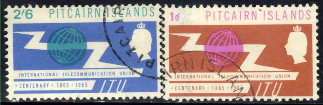 Pitcairn Islands 1965 QE2 Set ITU Centenary SG 49 / 50 ( J744 )