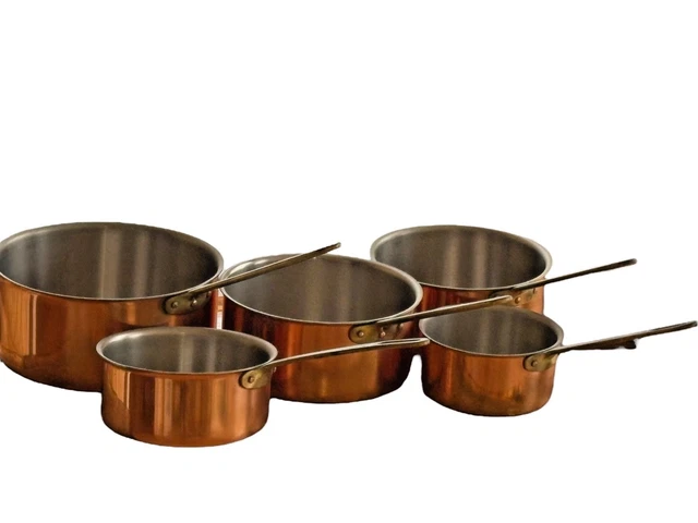 Cuivres - Série de 4 pots en cuivre étamé, ( petites bosses