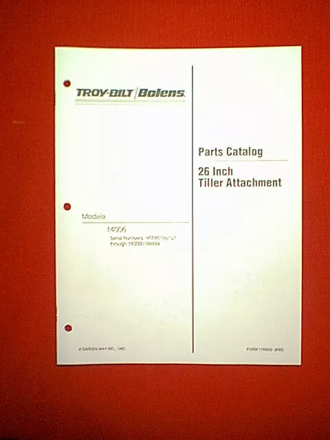 Troy Bilt Bolens Tractor 26" Tiller Attachment Model 14006 Parts Manual