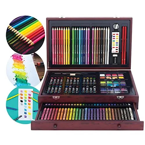 Art 101 Doodle and Color 142 Pc Art Set in a Wood Carrying Case Includes 24 P...