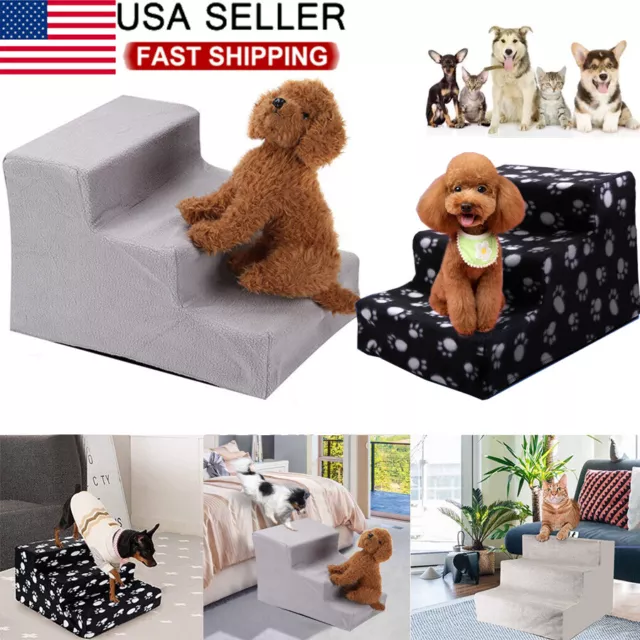 Dog Steps Ladder 3 Steps Pet Stair Step for Bed 45x35x30cm with Washable Cover