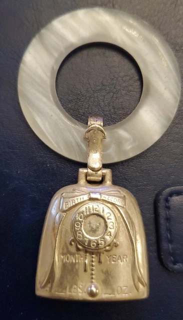 Vintage Web Sterling Silver Mother of pearl Teething Ring With Bell Rattle