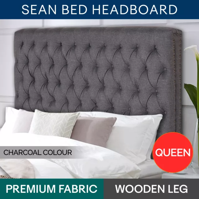 Bed Head QUEEN Padded Upholstered Fabric Frame Bedhead Charcoal Headboard Sean