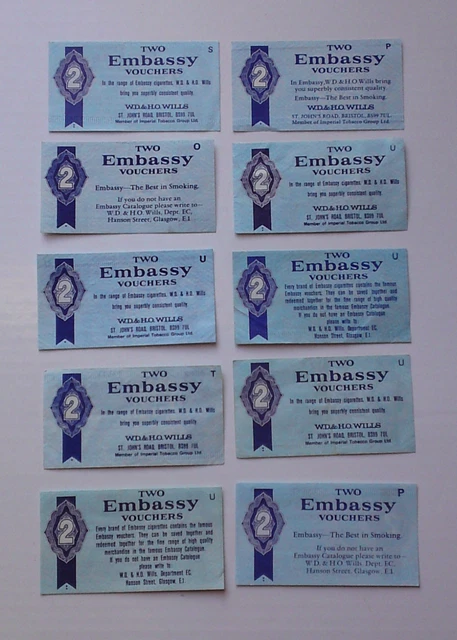 embassy cigarette coupons VINTAGE EMBASSY TWO CIGARETTE VOUCHERS x 10 CARD INSERT / GIFT COUPON 1960s  £5.98