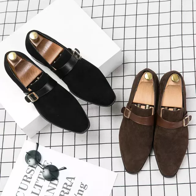 MENS CASUAL SHOES Loafers Slip On Buckle Suede Pointy Toe Dress Formal ...