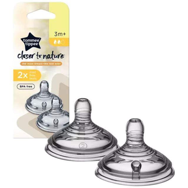 Tommee Tippee Closer to Nature Medium Flow Teats 2 Pack Smooth Transition 3m+