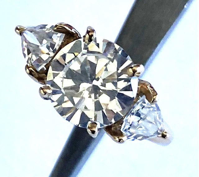 10K Yellow Gold Round & 2 Trillion Clear Stone CZ Ladies Engagement Ring Size 7