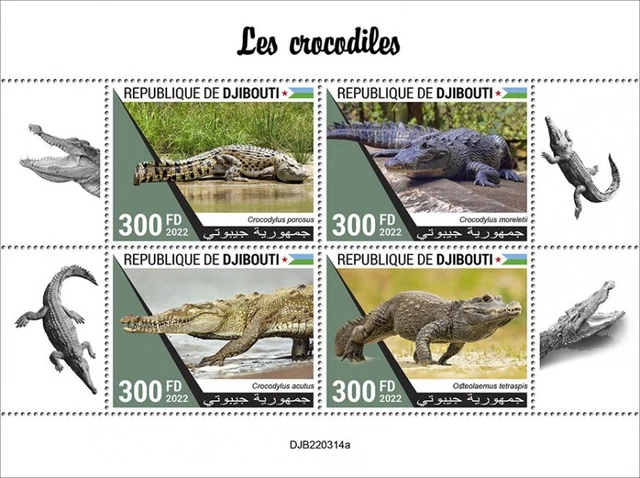 Dschibuti - 2022 Crocodiles, Salzwasser, Zwerg - 4 Briefmarke Blatt - DJB220314a