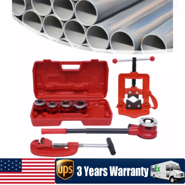 Pipe Threader Ratchet Type+5 Dies Set Pipe Cutter Threading Tool 1/2" - 2" USA