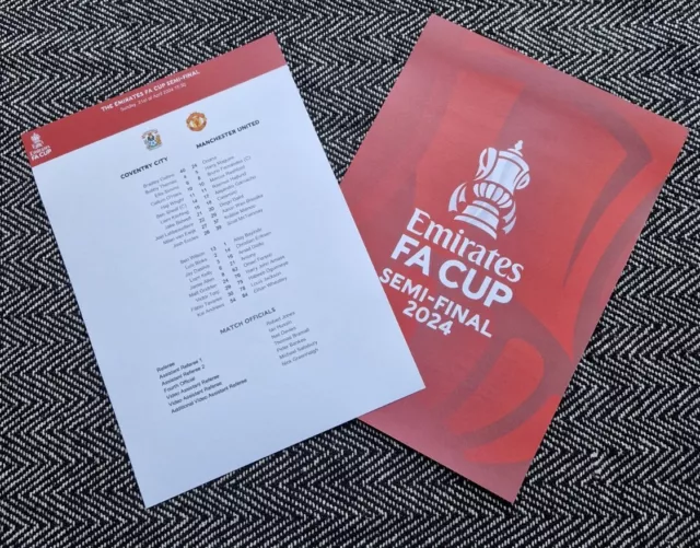 Coventry City v Manchester Man United FA CUP SEMI FINAL 21/4/2024 LINE-UP ONLY!