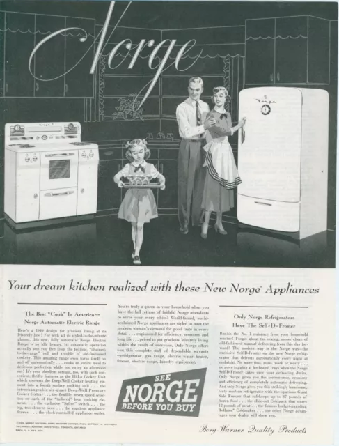 1949 Norge Dream Kitchen Range Fridge Girl Dessert Tray Vintage Print Ad SP17