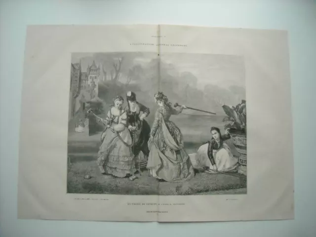Gravure 1873. Salon. La Partie De Croquet. D’apres Le Tableau De M. Boutibonne.