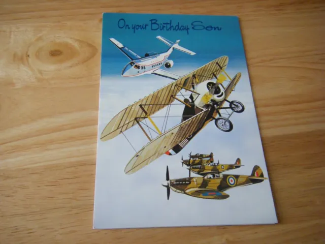 Vintage Greetings Card, On Your Birthday, Son, Unused, No envelope, Airplanes