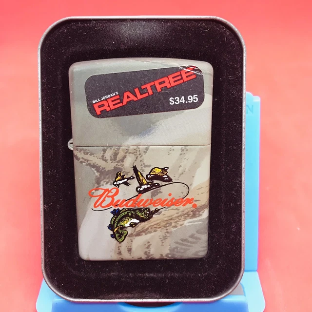 NOS~ Zippo Budweiser Realtree Hardwoods Camo Bass & Duck Lighter W/ Box Tin