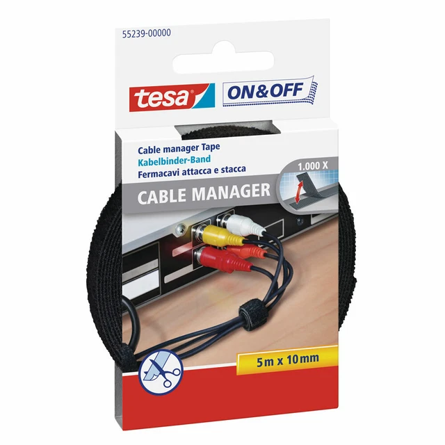 3 bridas de cable de velcro tesa On & Off, 5m x 10mm, negro