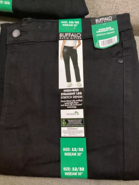 Buffalo David Bitton Jeans Women High-Rise Straight Leg Stretch Denim Black12/32