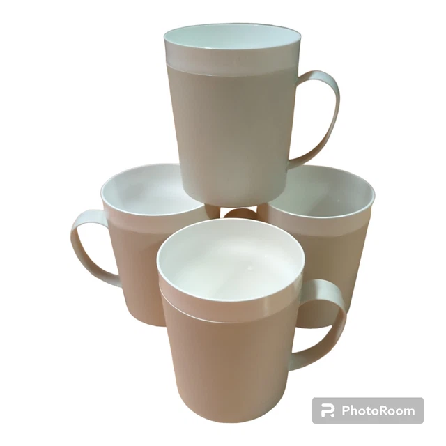 Therm O Ware Cups Mugs Insulated By David Douglas Set of 4 Tan White Vintage