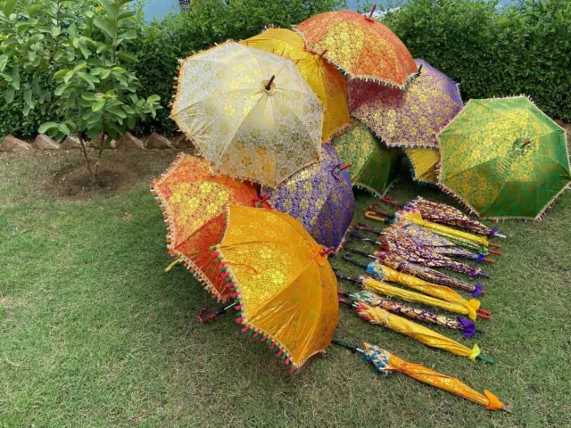 Gold Print Decorative Umbrella Wholesale Lot Cotton Indian Handmade Sun Parasol