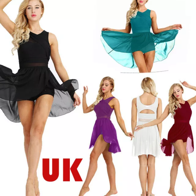 UK Womens Adult Lyrical Dress Contemporary Ballet Dance Leotard Dresses Costume 2