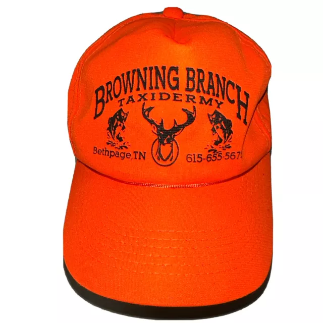 Vintage Browning Branch Taxidermy Bethpage TN Blaze Orange Snapback Foam Hat Cap