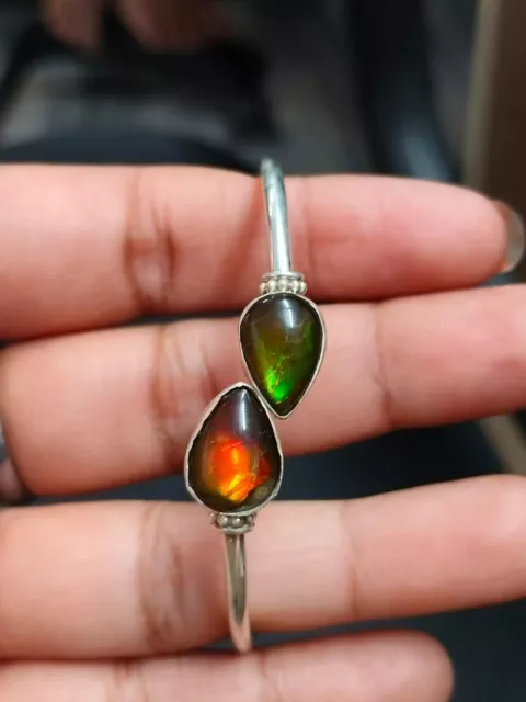 Canadian Ammolite Cuff Bangle Gemstone 925 Sterling Silver Jewelry Gift For Wife