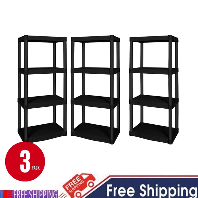3 COUNT 4SHELF Plastic Garage Shelves Unit Storage Shelf Rack Shelving