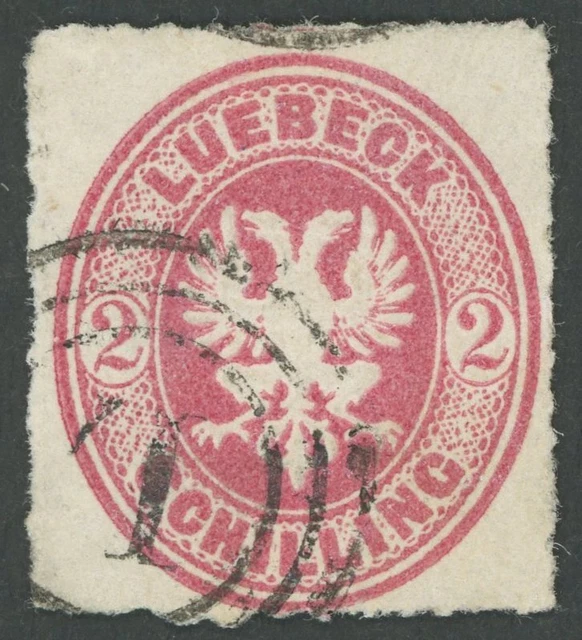LÜBECK 1863, 2 S. karmin, 3 Ring Stempel L, üblicher Durchstich, Pracht, gepr.