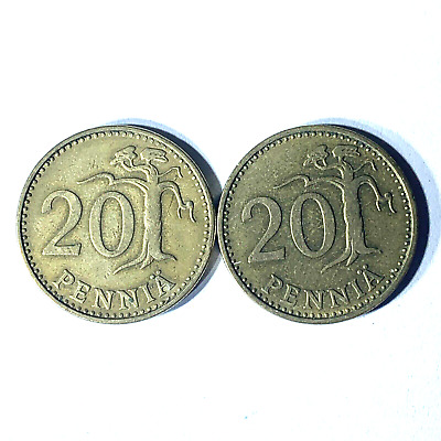 Finland 20 Pennia Circulated Coin Lot x2 1963 1964 Aluminium-bronze 4.5 g 22 mm
