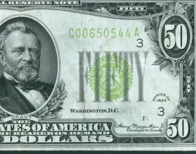 $50 1934 LGS LIME ((LIGHT GREEN SEAL)) Federal Reserve Note DAILY CURRENCY