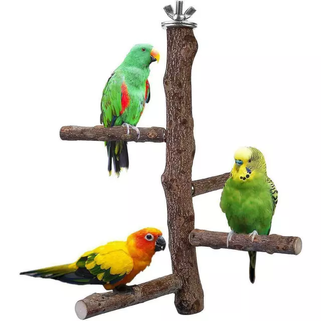 Bird Parrot Hanging Wood Stand Swing Cage Toy Budgie Perch Stand Play UK P0I7