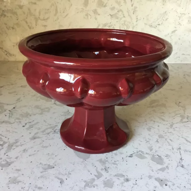 VTG 1990's Haeger Pottery 814-07 Pedestal Planter Vase Burgundy 8" diam x 6" t