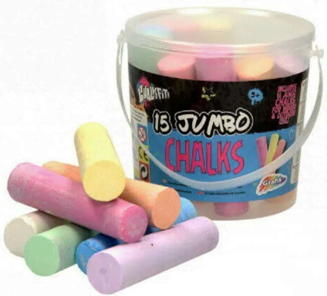 Giant Pavement Street Art Chalks Large Mixed Colour Sticks & Craft Box 15 Pack