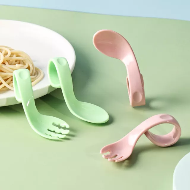 1 Set Baby Spoon Soft Texture Easy-hold Short Handle Fork Spoon Set Eating