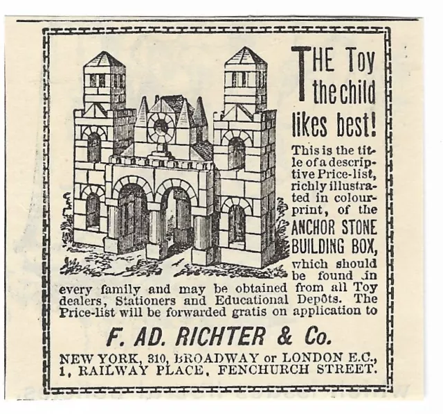 Antique 1800's F AD Richter & Co. Anchor Stone Building Box Toy Castle - 1888 AD