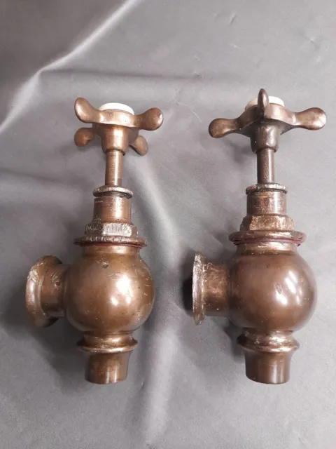 Brass Globe Taps Reclaimed, Refurbed, Antique Dark Patina, Wall Bath Mounted