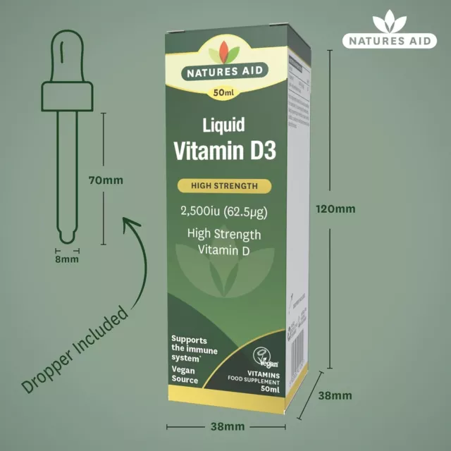 NATURES AID VEGAN Vitamin D3/Cholecalciferol Liquid, 2500iu, Dropper ...
