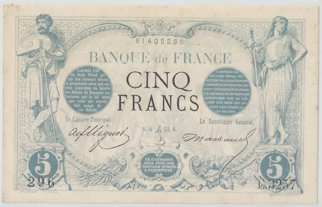 Fayette 01/24 - 5 Francs - Noir - Déc. 1873 (Capricorne) - Alphabet G 3257