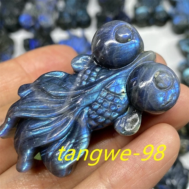 2"Natural Labradorite Quartz Crystal Hand Carved Goldfish Skull Reiki Healing