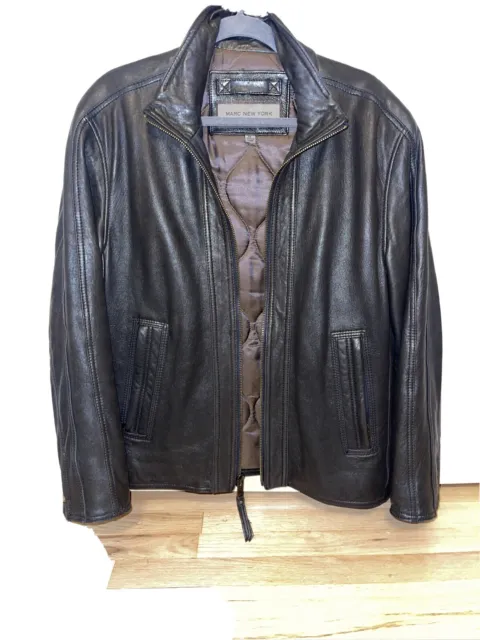 Andrew Marc New York Men's Brown Leather Jacket Size Small Espresso