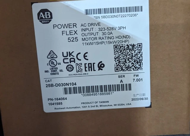 Allen-Bradley Powerflex 525 15 Hp AC Frequency Drive..25B-D030N104.