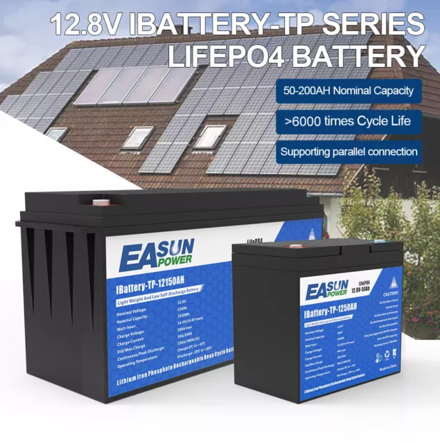 100Ah 200Ah LiFePO4 Solar Rechargeable Battery 12V/24V Storage 6000+ Cycle