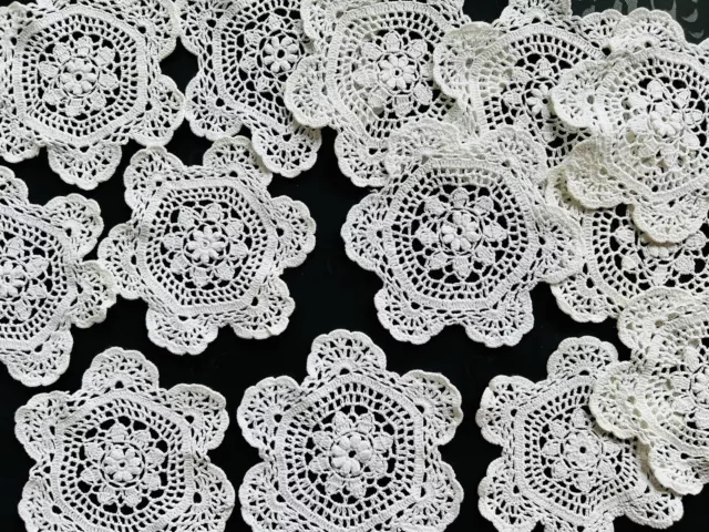 Job Lot 12 Vintage Crochet Lace Doilies  Coasters White Cotton 13cm 5" Wedding