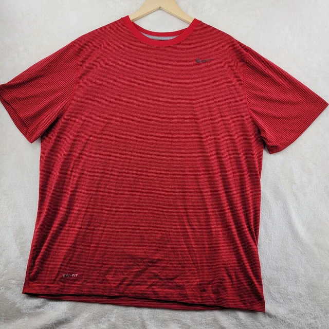 Nike Dri-Fit Men Size XXL Red Striped S/S Golf Crew-Neck T-Shirt